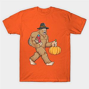 Bigfoot Thanksgiving Funny Sasquatch Turkey Pilgrim Pumpkin T-Shirt TP1201