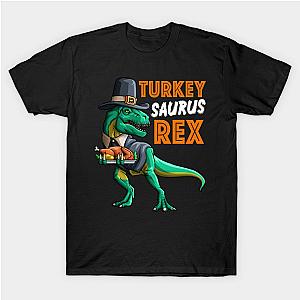 Turkey Saurus Rex Funny Thanksgiving Dinosaur Pilgrim Kids T-Shirt TP1201