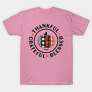 Thankful Grateful Blessed Orange Plaid Leopard Pumpkin Fall T-Shirt TP1201