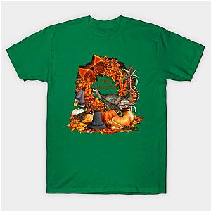 Thanksgiving Day Turkey with Wreath and Harvest T-Shirt TP1201