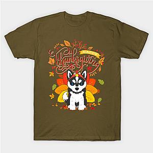 Siberian Husky Wearing Turkey Hat Fall Autumn Thanksgiving T-Shirt TP1201