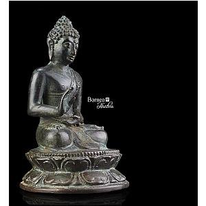 Indonesian Sitting Buddha 12CM Bronze Buddha In 'Abhaya' Blessing Mudra And 'Dhayana' Meditation. Verde Gris Antique Buddha Statue Flagship ET2101