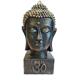 7.5" Tall Meditating Buddha Bust Head Statue in Elegant Black with Brushed Bronze Finish. Premium statue made of Marble Powder. Flagship ET2101