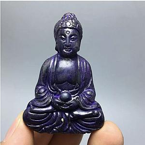 Chinese Antique Xiuyu Sakyamuni Natural Purple Jade Hand-Carved Buddha Healing Reiki Semiprecious Gemstone Flagship ET2101