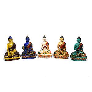 Medium 5 Dhyani Buddhas Set of 5 -Pancha Buddha  for decorative collections- Tibetan Figures - HandPainted Buddha Figurines Flagship ET2101