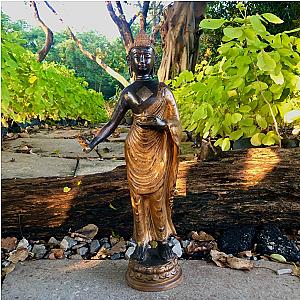 18.5" Tall Gold Pattern Antique Sakyamuni Gautama Buddha Statue Garden Standing Flagship ET2101