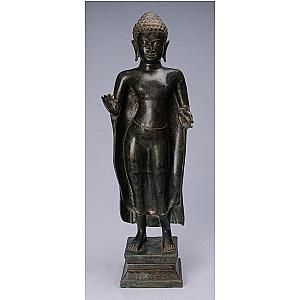 Buddha Statue - Antique Thai Style Dvaravati Bronze Standing Preaching Buddha Statue - 83cm/33" Flagship ET2101