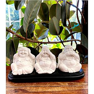 Three Happy Buddhas Statue Hear No Evil, See No Evil, Speak No Evil, Smiling Laughing Buddha Statue Buddhist Gift Three Wise Buddhas Decor Flagship ET2101