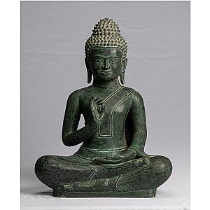 Buddha Statue - Antique Thai Style Bronze Buddha Statue Dharmachakra Teaching Mudra - 42cm/17" Flagship ET2101