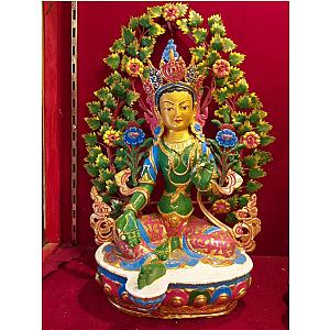 Master piece Genuine HandMade Tibetan Green Tara Statue 12inch Dharma Buddhism Karmapa Buddhist  buddha  Nepal Arya 24k Gold plated face Flagship ET2101