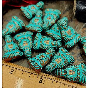 Turquoise, Bronze Patina, Buddha, Pendants, 25x17mm, Resin, German Made, Opaque, Priced per Piece Flagship ET2101