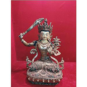 Genuine Hand Made Master piece Fine Tibetan Manjushri Buddha Statue 12 inch full 24k Gold plated Stupa Meditaion Dharma Buddhism Manjushree Flagship ET2101