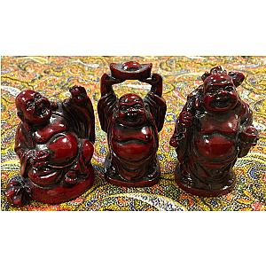 Mini Buddha Statue/Figurine/Knick Knack Dragon Laughing Buddha Red-Resin Asian/Oriental Decor Feng Shui 4 Piece SET Vintage Flagship ET2101