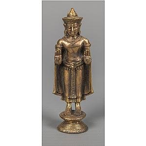 Buddha Statue - Southeast Asia Gold Thailand Brass Standing Sukhothai Buddha Statue - 8.5cm/3" Flagship ET2101