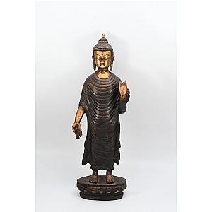 Tibetan Standing Crafted Buddha Statue Meditating Statue Antique Handmade Blessing Gautam Buddha Statue Decorative Figurine vintage statue Flagship ET2101