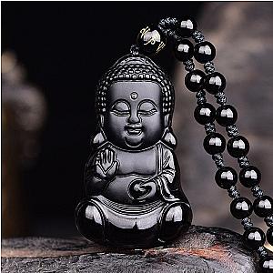 Natural Black Obsidian Carved Baby Buddha Pendant With Amulet Lucky Beads Chain Female Male Pendant Necklace Popular Jewelry Flagship ET2101