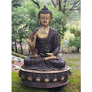 Brass Buddha Statue, 40. CM Big Size Brass Lord Buddha Idol, Outdoor Indoor Buddhist Deity Temple Altar Yoga Studio Meditation Room Decor Flagship ET2101