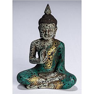 Buddha Statue - Antique Khmer Style SE Asia Seated Wood Teaching Buddha Statue - 21cm/8" Flagship ET2101