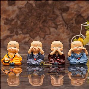 Feng Shui Monk Statue Buddha Idol for Car Dashboard Home Decor Living Room, Office Table Showpiece Idol Resin Sculpture 4 Pcs Set Flagship ET2101