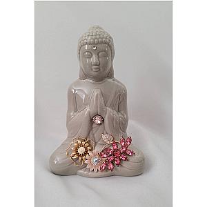 Gray Buddha Ceramic Figurine Statue Embellished Pink Gold Rhinestone Home Decor Flagship ET2101