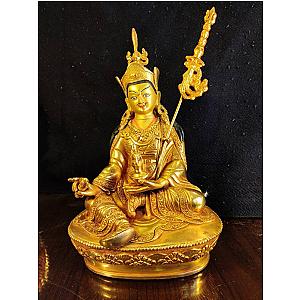 Genuine HandMade Master piece Tibetan Padmasambhava Guru Remborche Buddha Statue 8 inch full Gold plated Dharma Nyingma Buddhism Flagship ET2101