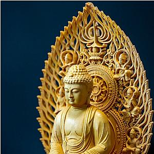 Hand Carved Solid Wood Buddha Statue Bodhisattva Buddhism Sculpture Craft Wooden Figurine For Home Décor Shakyamuni 18CM Buddha Statue Flagship ET2101