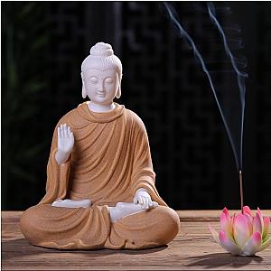 Ceramic Buddha Statue Display | Abhaya Mudra Kasaya | Gift for him or her | Religion and Spiritual | Harmony Peace Serenity | Meditation Flagship ET2101