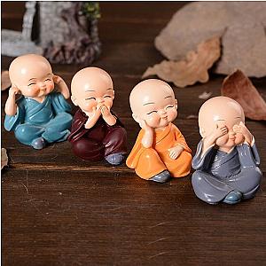 4*Lovely little monk Resin Crafts Gift - Cute Four Small Monks Buddha Resin Statue - Car Decoration - Home Decor Gift Flagship ET2101