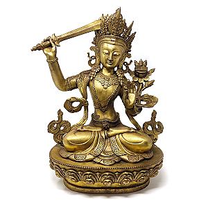 Tibet Buddhism Manjushri Statue Brass Bodhisattva Large Buddha Statue 17.5" Flagship ET2101