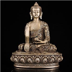 Chinese antique handmade Tibetan silver gilt silver Buddha statue inlaid with precious stones in Qing Dynasty Flagship ET2101