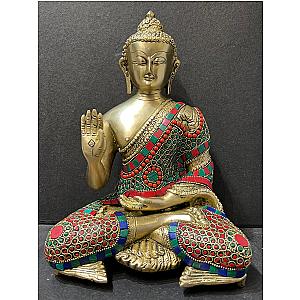 Brass Buddha Statue, 27 CM Brass Lord Buddha Idol, Outdoor Indoor Buddhist Deity, Stonework Temple Altar Yoga Studio Meditation Room Decor Flagship ET2101