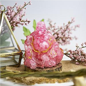 Laughing Buddha Statue - Gemstone & Resin Buddha Figurine Featuring Rose Quartz Healing Crystals - Happy Buddha Home Decor - Buddha Art Flagship ET2101