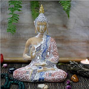 Large Decorative Terracotta and  Blue Effect Thai  Buddha Statue Peaceful Contemplating  Meditating Buddhism Ornament Home Decor Gift Flagship ET2101