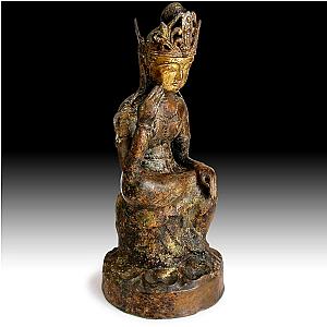 Pensive Maitreya Miroku Bosatsu Kamakura Style Gilt Bronze Buddha Statue 19"H 彌勒菩薩 Flagship ET2101