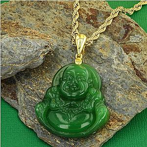 Men's Women's Real Green Thai Buddha 14k Gold layered StainlessSteel Chain and Pendant Fashion Statement Very Famous 16"-24" Chain Sizes Flagship ET2101