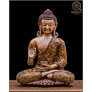 Brass Buddha Idol Large, 50 cm Big Vitarka Mudra Lord Buddha Statue in Brass, Buddhist Deity Temple Altar Yoga Studio Meditation Room Decor. Flagship ET2101