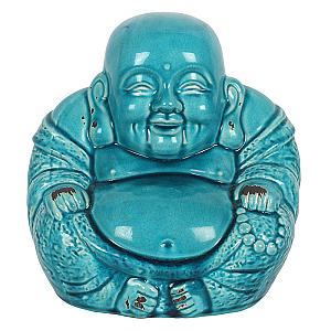 Turquoise Chinese Laughing Buddha Statue, Ceramic Ornament Flagship ET2101