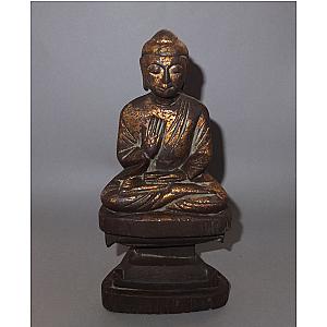 Old Gilt Hardwood Sitting Shan Buddha Statue from Burma, Golden Black Colored Buddha Sculpture, Buddhist Shan Folk Tribal Art, FREE SHIPPING Flagship ET2101