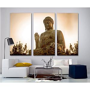 Giant Buddha Statue - Triptych Canvas Print. Buddhism religion monument 3 Panel Split photography for wall decoration.  Religious landmark. Flagship ET2101