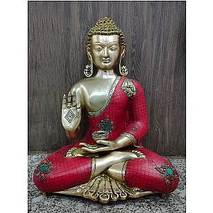 Whitewhale Brass Buddha Statue Blessing Murti for Home Decor Entrance Office Table Living Room Meditation Luck Gift Feng Shui - Large Flagship ET2101