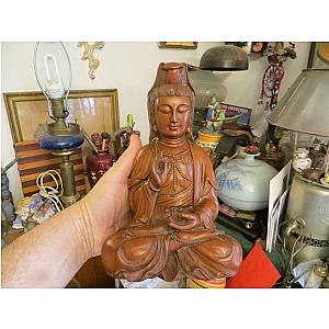 Buddha Statue Tathagata 9 1/2" Vintage Wood Figurine Hand Carved Wooden God Sculpture Flagship ET2101