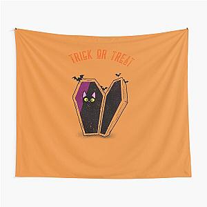 Vintage Black Cat Coffin Trick Or Treat Tapestry