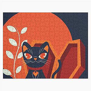 1980s Halloween Black Cat Coffin Jigsaw Puzzle