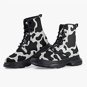 Cow Print Chunky Leather Boots Official Merch CL1211