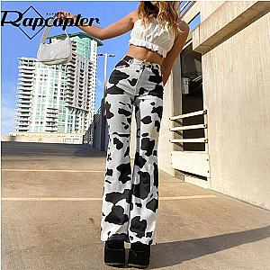 The Cow Print Jeans - Straight Cargo Fashion Retro Denim Pants