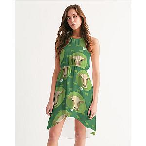 Green Cow Women's High-Low Halter Dress Official Merch CL1211