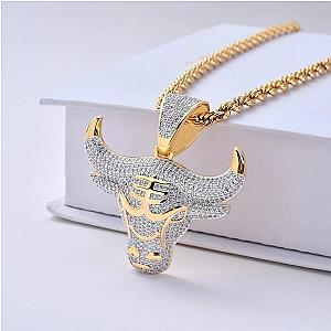 Men Hip Hop Full Rhinestone Bull Head Pendant Necklace Sparkling Ice Out Stainless Steel Necklace Official Merch CL1211