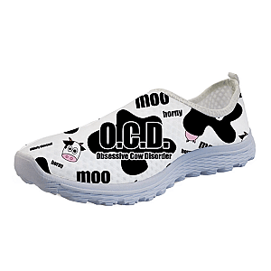 Cow Print Shoes - Cartoon Cow OCD Funny Sneakers Female Footwear