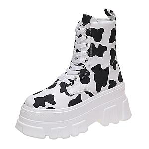 Cow Print Shoes - Cow Pattern Women Height Increasing Shoes