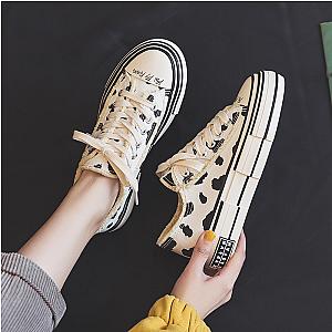 Cow Print Shoes - Cow Canvas Shoes Women White Thick Soled Sneakers